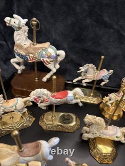 Lot Of 27 Vintage Carousel Collection Porcelain Horses On Wood Or Brass Posts