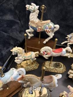 Lot Of 27 Vintage Carousel Collection Porcelain Horses On Wood Or Brass Posts