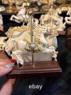 Lot Of 27 Vintage Carousel Collection Porcelain Horses On Wood Or Brass Posts