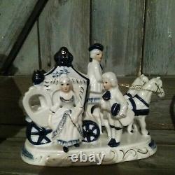 Lot Of 6 Rare set Vintage Blue And White Porcelain Figurines Horse pitcher