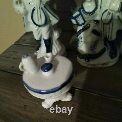 Lot Of 6 Rare set Vintage Blue And White Porcelain Figurines Horse pitcher