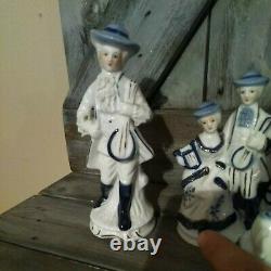 Lot Of 6 Rare set Vintage Blue And White Porcelain Figurines Horse pitcher