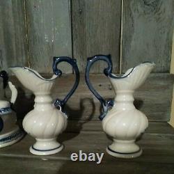 Lot Of 6 Rare set Vintage Blue And White Porcelain Figurines Horse pitcher