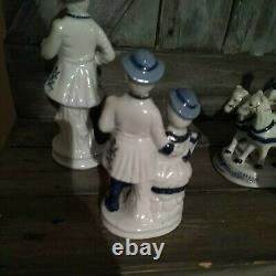 Lot Of 6 Rare set Vintage Blue And White Porcelain Figurines Horse pitcher