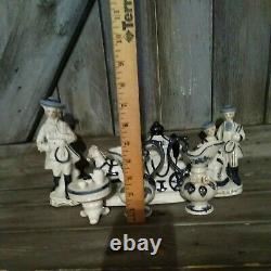 Lot Of 6 Rare set Vintage Blue And White Porcelain Figurines Horse pitcher