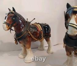 Lowery's of London Pair Of Porcelain Clydesdale 8.5 X 11 X 3.5 Horses withGear