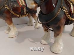 Lowery's of London Pair Of Porcelain Clydesdale 8.5 X 11 X 3.5 Horses withGear