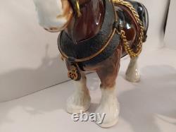 Lowery's of London Pair Of Porcelain Clydesdale 8.5 X 11 X 3.5 Horses withGear