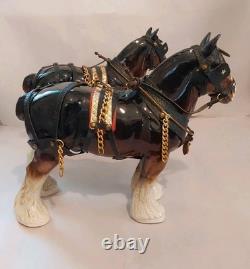 Lowery's of London Pair Of Porcelain Clydesdale 8.5 X 11 X 3.5 Horses withGear