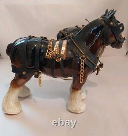 Lowery's of London Pair Of Porcelain Clydesdale 8.5 X 11 X 3.5 Horses withGear