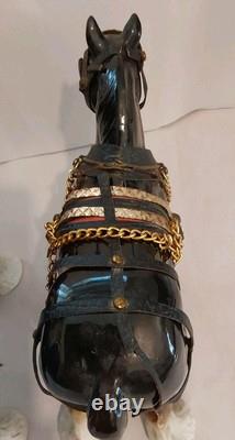 Lowery's of London Pair Of Porcelain Clydesdale 8.5 X 11 X 3.5 Horses withGear