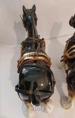 Lowery's of London Pair Of Porcelain Clydesdale 8.5 X 11 X 3.5 Horses withGear