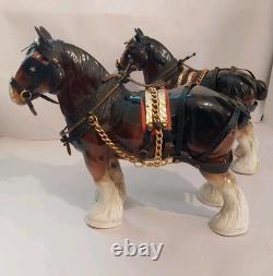 Lowery's of London Pair Of Porcelain Clydesdale 8.5 X 11 X 3.5 Horses withGear