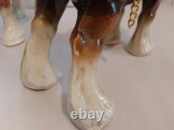 Lowery's of London Pair Of Porcelain Clydesdale 8.5 X 11 X 3.5 Horses withGear