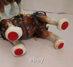 Lowery's of London Pair Of Porcelain Clydesdale 8.5 X 11 X 3.5 Horses withGear