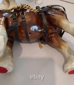 Lowery's of London Pair Of Porcelain Clydesdale 8.5 X 11 X 3.5 Horses withGear