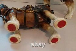 Lowery's of London Pair Of Porcelain Clydesdale 8.5 X 11 X 3.5 Horses withGear