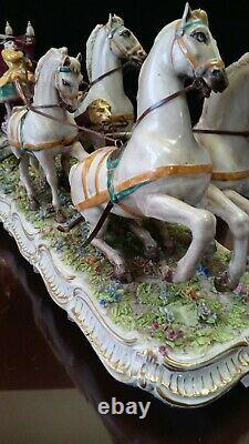 Luigi Fabris Large Porcelain Dresden Coach Horses Carriage. 28
