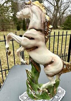 MCM California Pottery Rearing Horse Gold Gilt Large Ceramic Figurine Statue 27