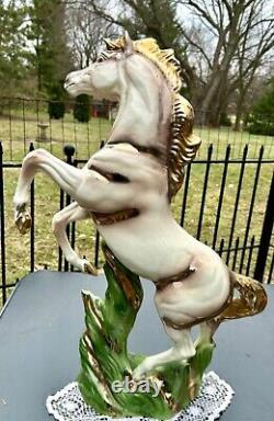 MCM California Pottery Rearing Horse Gold Gilt Large Ceramic Figurine Statue 27