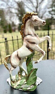 MCM California Pottery Rearing Horse Gold Gilt Large Ceramic Figurine Statue 27