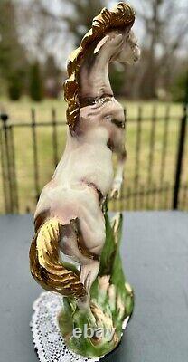 MCM California Pottery Rearing Horse Gold Gilt Large Ceramic Figurine Statue 27