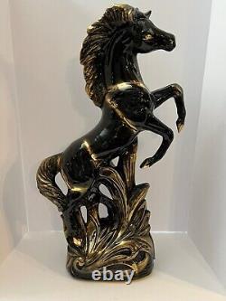 MCM Exquisite Large 28 tall Rearing Stallion Horse Ceramic Figurine Black Gold