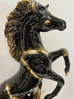 MCM Exquisite Large 28 tall Rearing Stallion Horse Ceramic Figurine Black Gold