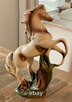MCM Rearing Horse Statue Gold Gilt Large Ceramic Figurine 17 Please Read