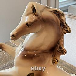 MCM Rearing Horse Statue Gold Gilt Large Ceramic Figurine 17 Please Read
