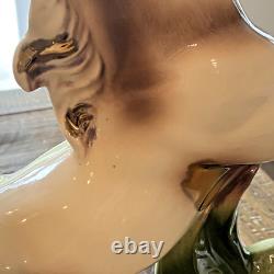 MCM Rearing Horse Statue Gold Gilt Large Ceramic Figurine 17 Please Read