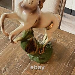 MCM Rearing Horse Statue Gold Gilt Large Ceramic Figurine 17 Please Read