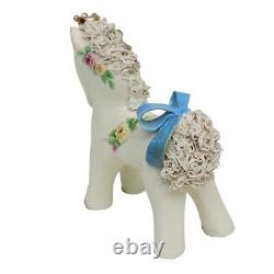 MCM Spaghetti Ceramic Horse Figurine Flowers Roses Blue Bow Vintage
