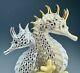 Mint Box Herend Lg Seahorse Pair Gold & Platinum Fishnet Sea Horse Figurine