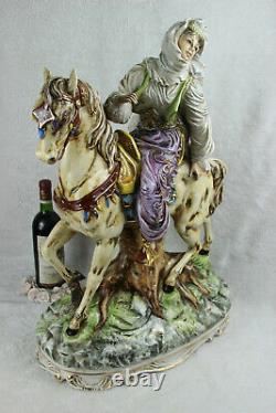 Majestical Italian Faience porcelain capodimonte pattarino arab lady horse