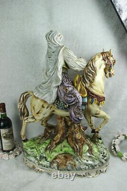 Majestical Italian Faience porcelain capodimonte pattarino arab lady horse