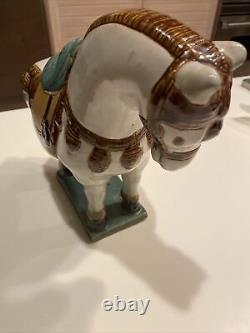 Majolica Glazed Ceramic Horse Pony Statue 1960's Italy Hollywood Regency Style