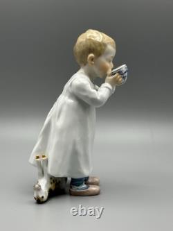 Meissen Julis Hentschel's Children Boy Tea Bowl & Toy Horse Figurine Meissen Julis Hentschel's Children Boy Tea Bowl & Toy Horse Figurine