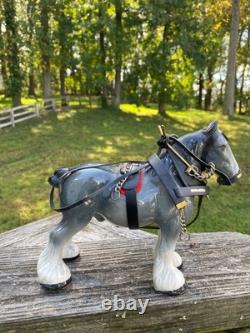 Melba Ware Draft Horse Grey Shire with Harness Gloss Finish 6.5 Inches Tall
