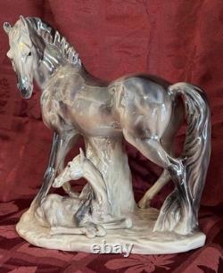 Mid Century Lusterware Ceramic Horse Mare & Foal Figurine VTG STUNNING Large