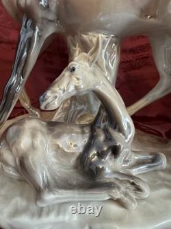 Mid Century Lusterware Ceramic Horse Mare & Foal Figurine VTG STUNNING Large