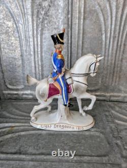 Mid-Century Sitzendorf Porcelain Cavalry Figurine, Light Dragoons 1812
