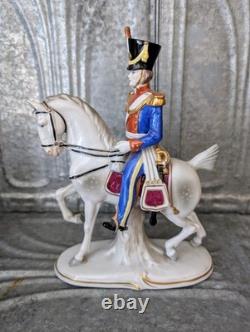 Mid-Century Sitzendorf Porcelain Cavalry Figurine, Light Dragoons 1812