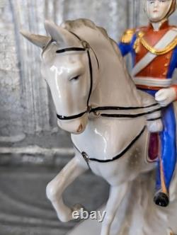 Mid-Century Sitzendorf Porcelain Cavalry Figurine, Light Dragoons 1812