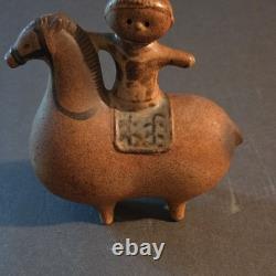 Mid Century boy On Horse Figurine Brown. Black Greybluish 6 inH 6 W
