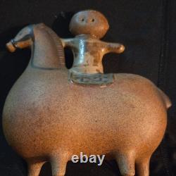 Mid Century boy On Horse Figurine Brown. Black Greybluish 6 inH 6 W