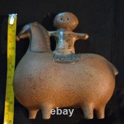 Mid Century boy On Horse Figurine Brown. Black Greybluish 6 inH 6 W