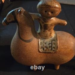 Mid Century boy On Horse Figurine Brown. Black Greybluish 6 inH 6 W