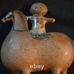 Mid Century boy On Horse Figurine Brown. Black Greybluish 6 inH 6 W