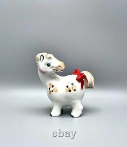 Miniature Horse & Red Bow Figurine Porcelain Vintage By Dulevo USSR Decor Gift